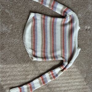 SO Cream Crewneck Sweater with Red and Purple Stripes